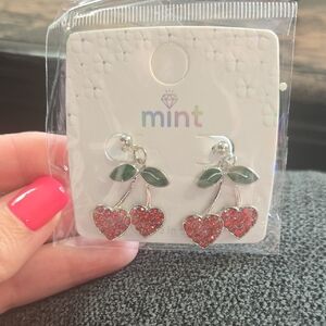Mint Cherry Heart Earrings